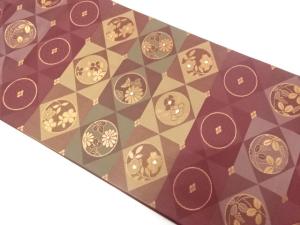 菱に花丸模様織り出し　名古屋帯